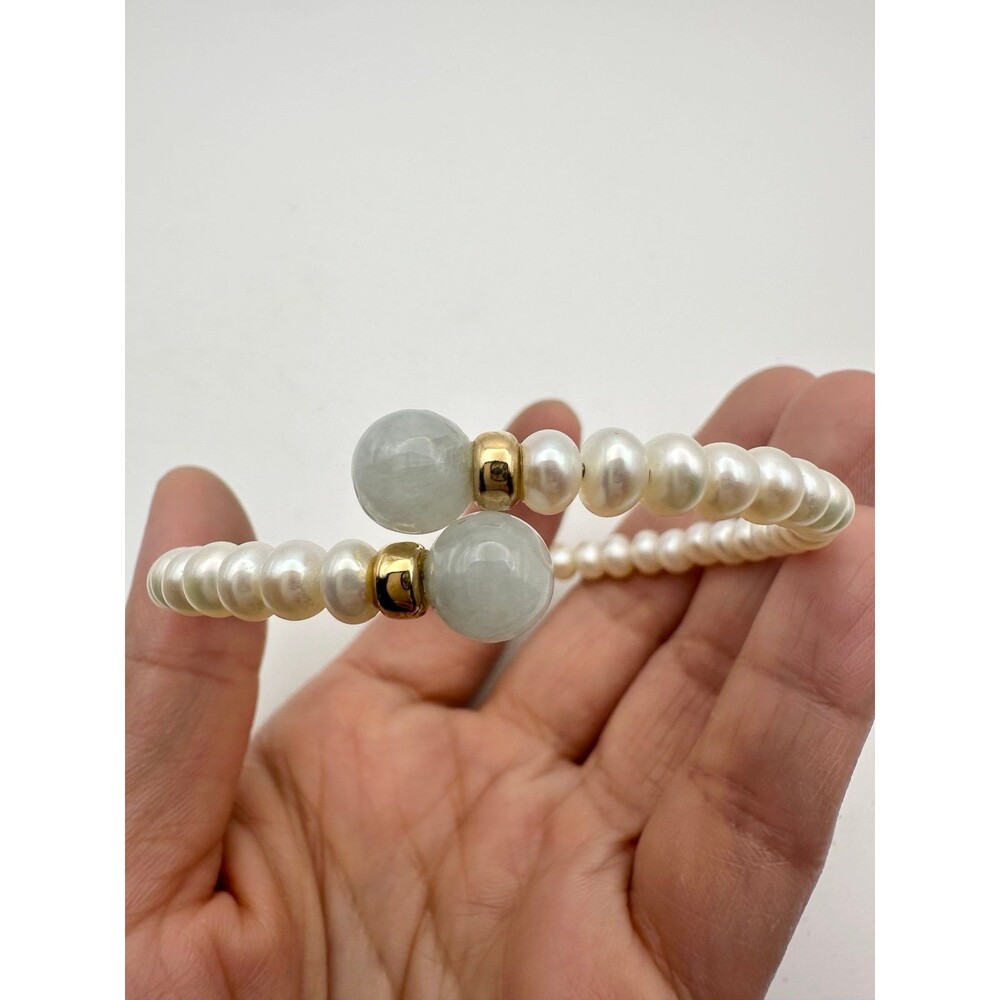 14k yellow beads genuine jade freshwater pearl wrap Bracelet